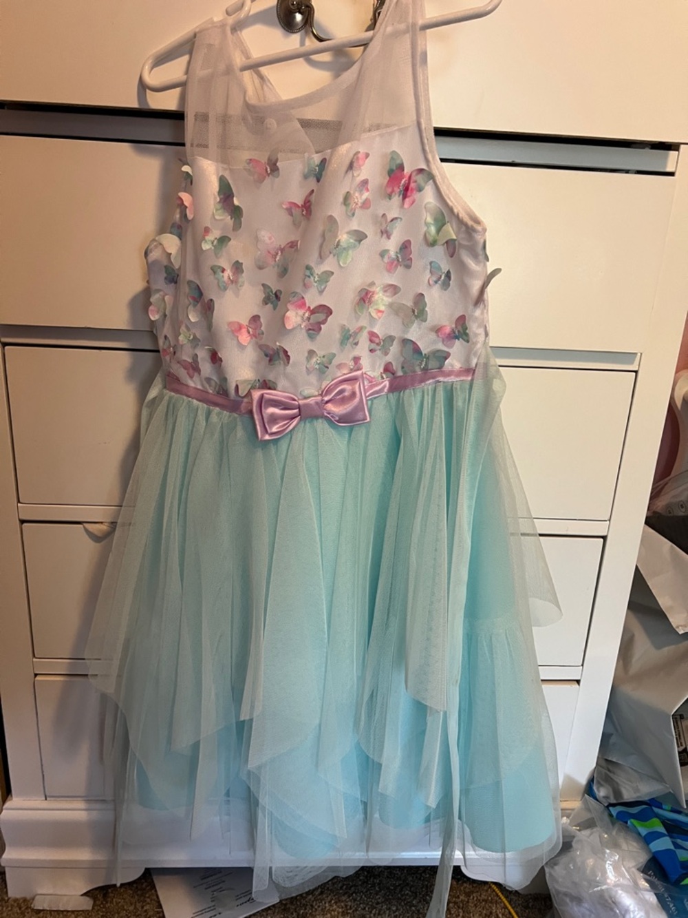 Jona Michelle White & Mint Butterfly Tulle Dress